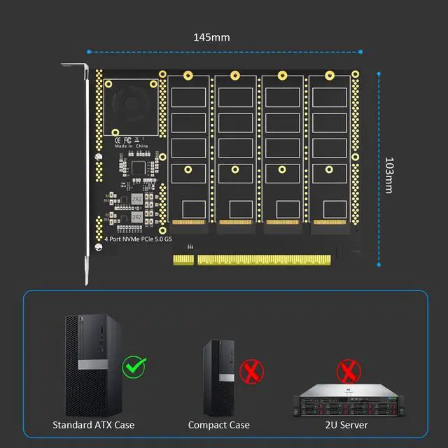 Alt view image 5 of 7 - PA54 Quad M.2 NVMe to PCIe 5.0 X16 Adapter, Up to 512 Gbps for and  Platform RAID Function, Support 2280/2230 Size (PCIe Bifurcation Motherboard is Required)