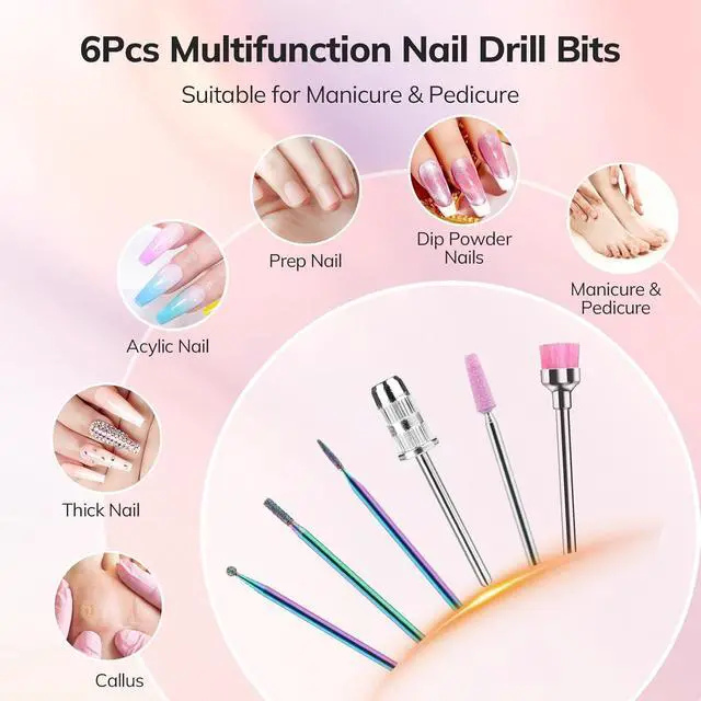 Alt view image 6 of 7 - Professional Nail Drill Machine, 35000RPM Electric Nail le Cordless Rechargeable Nail Ele for Acrylic Gel Nails, Manicure Pedicure Polishing Shape Tools for Salon Home Use-White