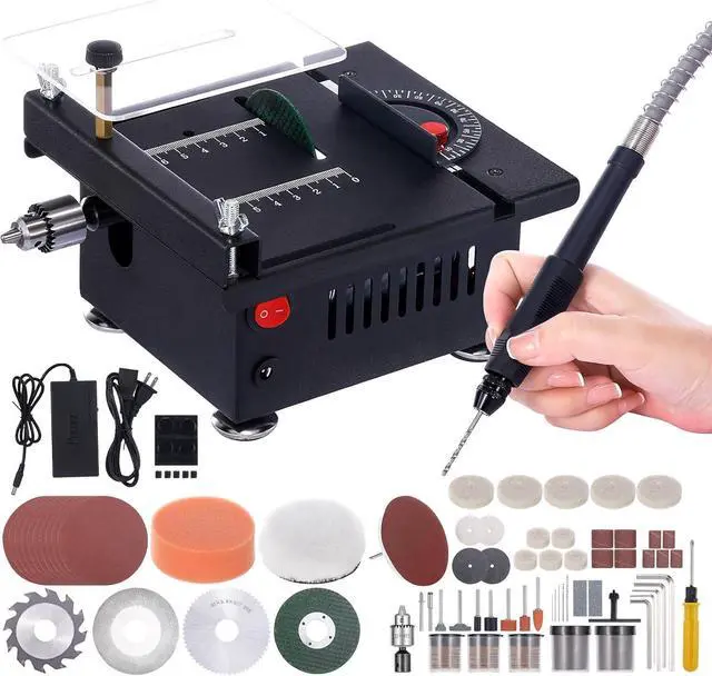 Main image of 100W Mini Table Saw Desktop Electric Saw Cutter 7-Speed Angle Adjustable Lift Blade 0-0.63in(0-16mm) Cutting Depth with Blade Flexible Shaft for DIY Hobby Wood Plastic Acrylic Cutting