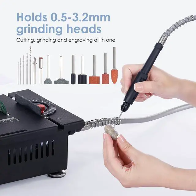 Alt view image 3 of 7 - 100W Mini Table Saw Desktop Electric Saw Cutter 7-Speed Angle Adjustable Lift Blade 0-0.63in(0-16mm) Cutting Depth with Blade Flexible Shaft for DIY Hobby Wood Plastic Acrylic Cutting