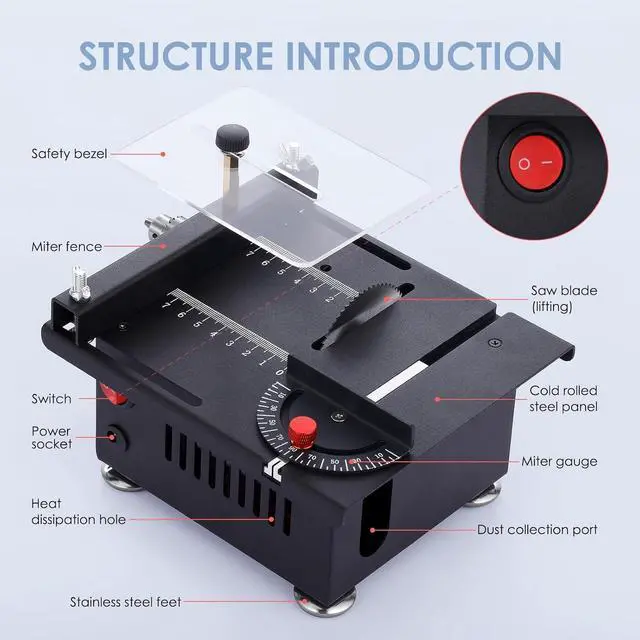 Alt view image 5 of 7 - 100W Mini Table Saw Desktop Electric Saw Cutter 7-Speed Angle Adjustable Lift Blade 0-0.63in(0-16mm) Cutting Depth with Blade Flexible Shaft for DIY Hobby Wood Plastic Acrylic Cutting