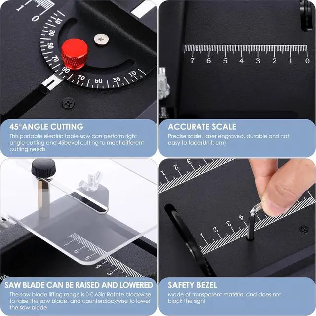 Alt view image 6 of 7 - 100W Mini Table Saw Desktop Electric Saw Cutter 7-Speed Angle Adjustable Lift Blade 0-0.63in(0-16mm) Cutting Depth with Blade Flexible Shaft for DIY Hobby Wood Plastic Acrylic Cutting