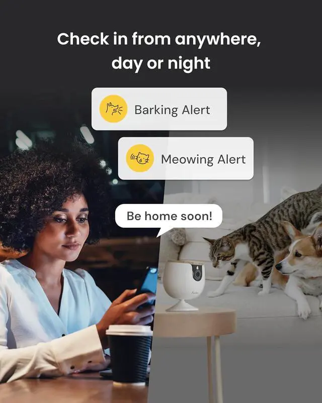 Alt view image 7 of 7 - Mini Pet Camera: Security Cam w/Barking/Meowing Alerts, Cat or Dog Tracking w/Phone App, Smart Home Indoor Monitoring, 2-Way Speaker. No Subscription Needed. Standard See, Talk & Toss Features