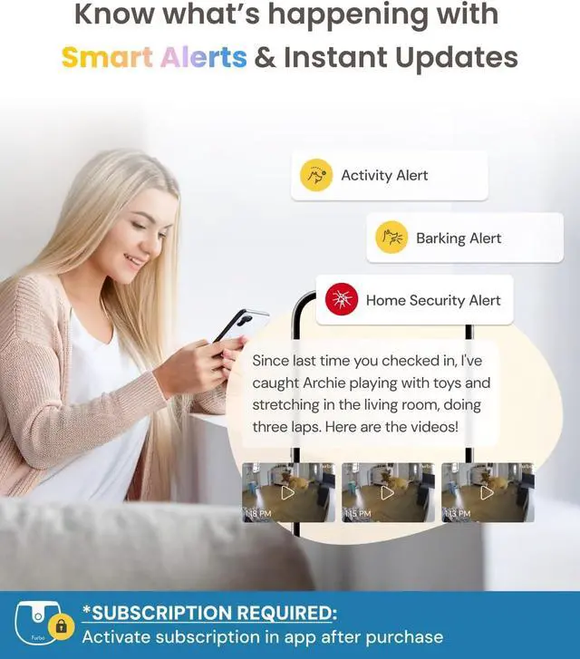 Alt view image 5 of 7 - 360° Dog Camera + Mini (2-Camera Bundle Nanny Pro Subscription): Dog Safety & Home Security Alerts, Pet Camera with Speaker, Phone App & Night Vision (New Subscription Needed at Setup)