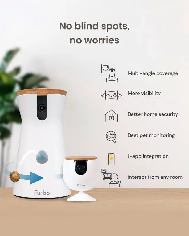 Alt view image 7 of 7 - 360° Dog Camera + Mini (2-Camera Bundle Nanny Pro Subscription): Dog Safety & Home Security Alerts, Pet Camera with Speaker, Phone App & Night Vision (New Subscription Needed at Setup)
