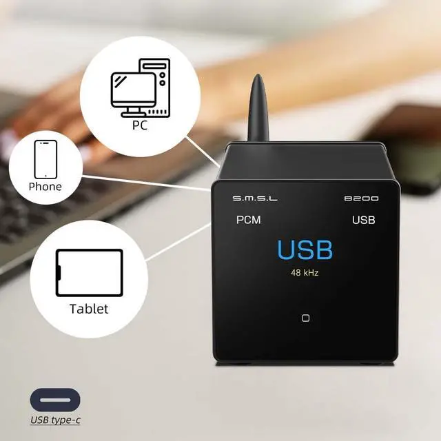 Alt view image 6 of 7 - SMSL B200 der Receiver Bluetooth 5.1 Audio Preamplier CS43131 Chip RCA Output Coaxial Optical Output USB Input