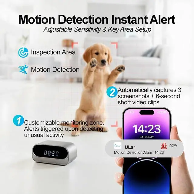 Alt view image 3 of 7 - 4K Clock Camera Mini Wi Cam with Night Vision Wireless Smart Clock Security Pet Monitor Support App Remote & Motion Detection -No Audio