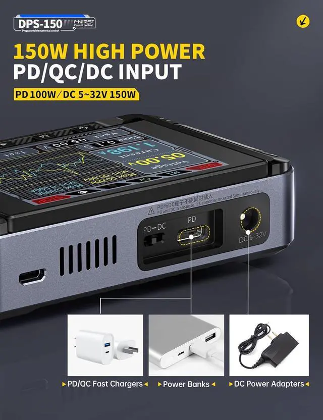 Alt view image 3 of 7 - DPS-150 DC Power Supply Variable, 0-30V 0-5A Adjustable DC CNC Power Supply with 4-Digit IPS Display, <20mV Power Ripple, PD/QC/DC Input, PC Programmable Regulated Switching Power Supply