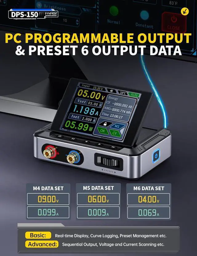 Alt view image 5 of 7 - DPS-150 DC Power Supply Variable, 0-30V 0-5A Adjustable DC CNC Power Supply with 4-Digit IPS Display, <20mV Power Ripple, PD/QC/DC Input, PC Programmable Regulated Switching Power Supply
