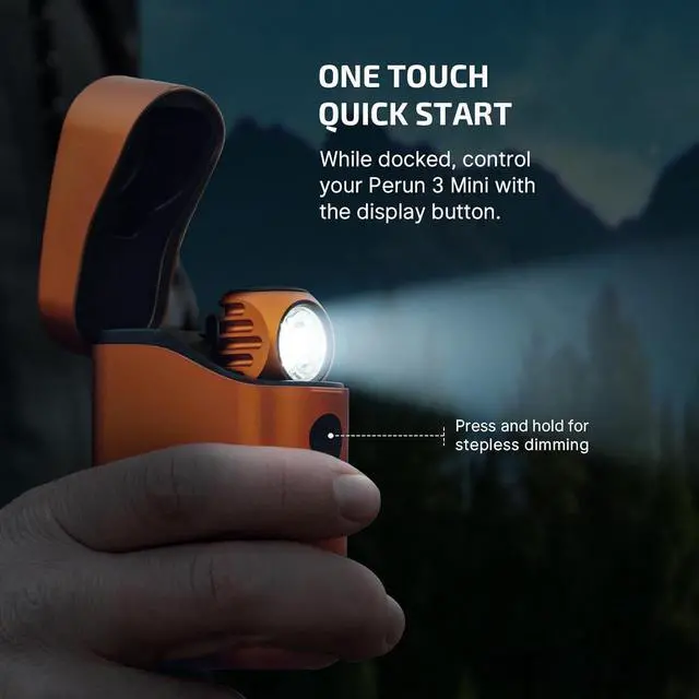 Alt view image 4 of 7 - Perun 3 Mini Premium Headlamp 1250 Lumens Flashlight with Type-C Charging Box, Rechargeable Headlight with Red Light Option,Perfect for Working, Hiking, Camping and Climbing (Orange)