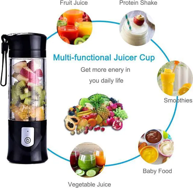 Alt view image 5 of 7 - Portable Blender, Cordless Mini Personal Blender Juicer Cup, Single Serve Fruit Mixer, Small Travel Blender for Shakes and Smoothies, with 4000mAh USB Rechargeable Battery, 420ml, BPA-Free (Black)
