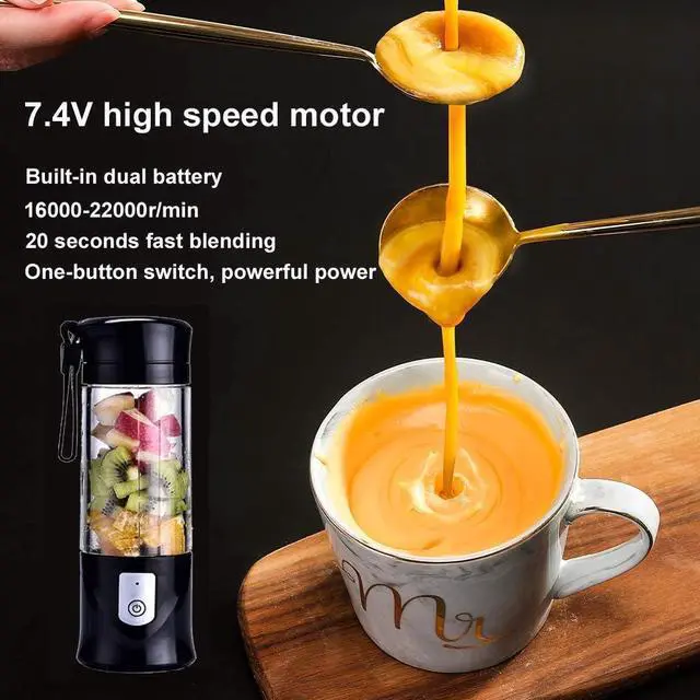 Alt view image 3 of 7 - Portable Blender, Cordless Mini Personal Blender Juicer Cup, Single Serve Fruit Mixer, Small Travel Blender for Shakes and Smoothies, with 4000mAh USB Rechargeable Battery, 420ml, BPA-Free (Black)