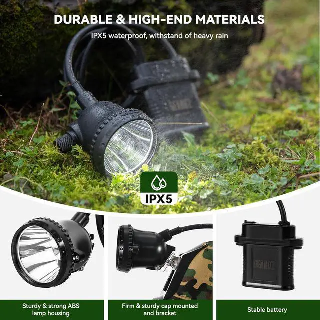 Alt view image 4 of 7 - 10W LED Coon Hunting Lights for Prer Coyote Hog, 55000 LUX Super Bright Hunting Headlamp Rechargeable, IPX5 Waterproof White Light & Red/Green Optical lters, 5 Position Switch Soft Cap