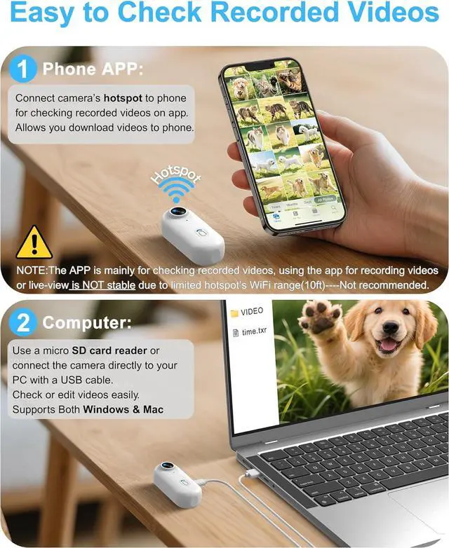 Alt view image 6 of 7 - Cat Camera Collar with Phone APP, 1080P HD Video Recording, XS/M-Size Pet POV Cam for Dogs & Big Cats, Cordless Pet Collar Cameras with APP Viewing (XS-Collar)