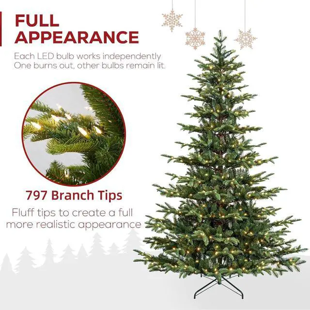 Alt view image 2 of 7 - 6 ft Articial Aspen r Christmas Tree with 797 PE &PVC Branch Tips, 330 Warm White LED Lights, Metal Stand and Hinged Branches