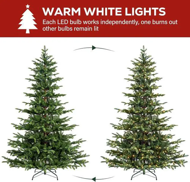 Alt view image 3 of 7 - 6 ft Articial Aspen r Christmas Tree with 797 PE &PVC Branch Tips, 330 Warm White LED Lights, Metal Stand and Hinged Branches