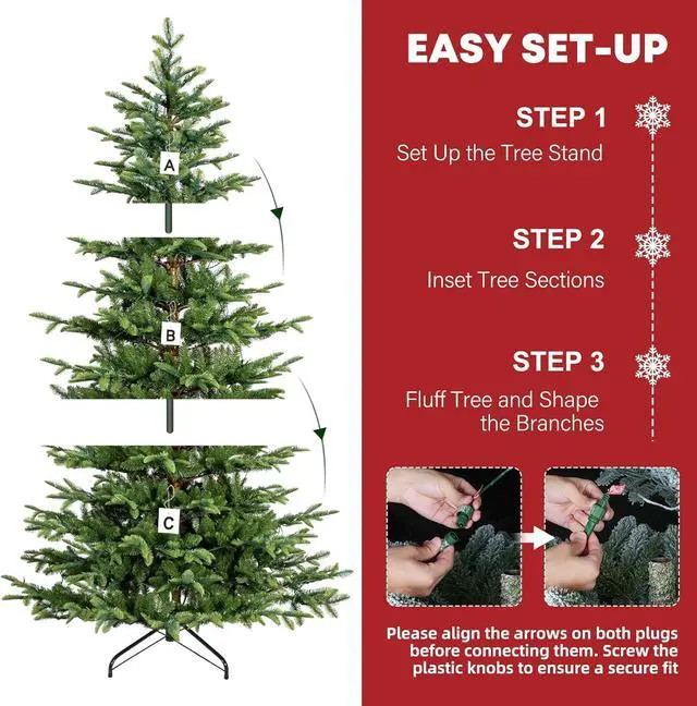 Alt view image 5 of 7 - 6 ft Articial Aspen r Christmas Tree with 797 PE &PVC Branch Tips, 330 Warm White LED Lights, Metal Stand and Hinged Branches