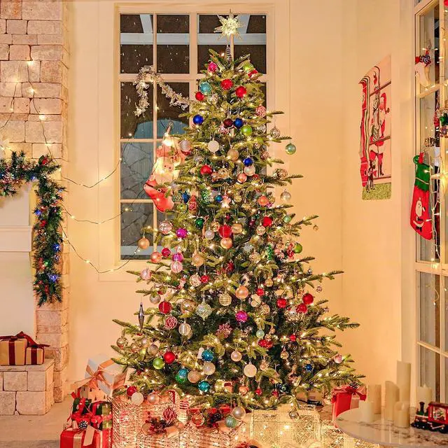 Alt view image 7 of 7 - 6 ft Articial Aspen r Christmas Tree with 797 PE &PVC Branch Tips, 330 Warm White LED Lights, Metal Stand and Hinged Branches