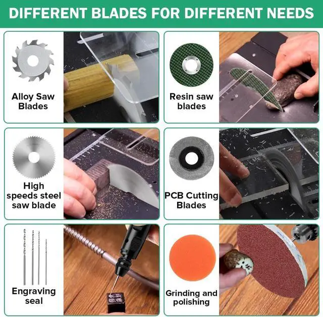 Alt view image 2 of 7 - Mini Multi Functional Table Saw, mini Table Saws for Crafts, Portable Mini Desktop Electric Saw for Wood Cutting, Height & Angle Adjustable with More Accessories, for Wood, Plastic Acrylic Cutting