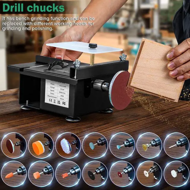 Alt view image 4 of 7 - Mini Multi Functional Table Saw, mini Table Saws for Crafts, Portable Mini Desktop Electric Saw for Wood Cutting, Height & Angle Adjustable with More Accessories, for Wood, Plastic Acrylic Cutting