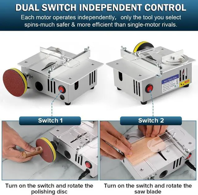 Alt view image 2 of 7 - Mini table Saw,mini Table Saws for Crafts, Mini Multi Functional Table Saw, Dual-motor control for cutting, grinding,engraving and drilling.Speed & Angle Adjustable,for Wood/PCB/Acrylic/Plastic