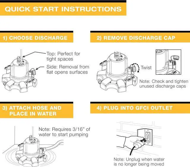 Alt view image 6 of 7 - - WaterBUG 1/6 1350 GPH Submersible Pump with Multi-Flo Technology - Water Removal and Transfer Pump, Yellow