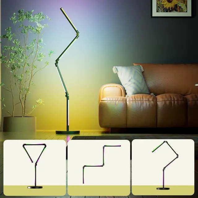 Alt view image 2 of 7 - LED Corner Floor Lamp RGB - Foldable Floor Lamp 270°+180° 2700K Brightness Multiple DIY Model Remote/App/Alexa Smart Control Timer and Dimming for Home Lighting and Christmas r