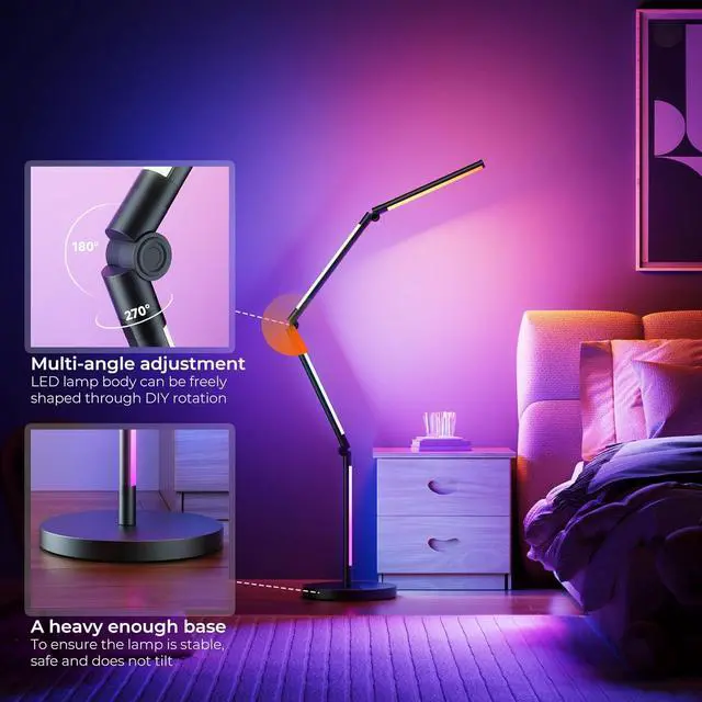 Alt view image 3 of 7 - LED Corner Floor Lamp RGB - Foldable Floor Lamp 270°+180° 2700K Brightness Multiple DIY Model Remote/App/Alexa Smart Control Timer and Dimming for Home Lighting and Christmas r