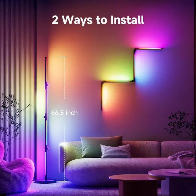 Alt view image 4 of 7 - LED Corner Floor Lamp RGB - Foldable Floor Lamp 270°+180° 2700K Brightness Multiple DIY Model Remote/App/Alexa Smart Control Timer and Dimming for Home Lighting and Christmas r