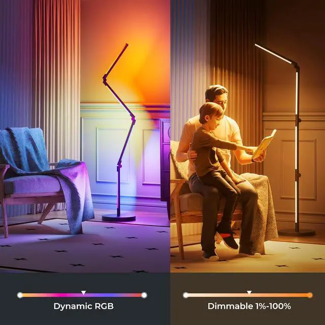 Alt view image 5 of 7 - LED Corner Floor Lamp RGB - Foldable Floor Lamp 270°+180° 2700K Brightness Multiple DIY Model Remote/App/Alexa Smart Control Timer and Dimming for Home Lighting and Christmas r
