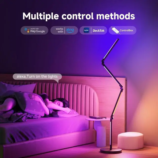 Alt view image 6 of 7 - LED Corner Floor Lamp RGB - Foldable Floor Lamp 270°+180° 2700K Brightness Multiple DIY Model Remote/App/Alexa Smart Control Timer and Dimming for Home Lighting and Christmas r