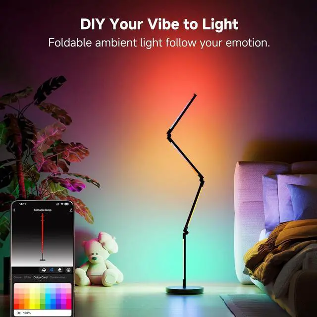 Alt view image 7 of 7 - LED Corner Floor Lamp RGB - Foldable Floor Lamp 270°+180° 2700K Brightness Multiple DIY Model Remote/App/Alexa Smart Control Timer and Dimming for Home Lighting and Christmas r