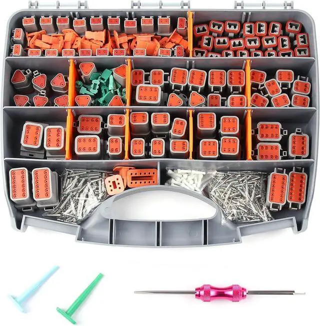 Main image of Deutsch Connectors Kit 635PCS - 2/3/4/6/8/12 Pin DT Connectors with Removal Tool, Size 16 Solid Terminal Contacts - 14-18 AWG for Automotive Application