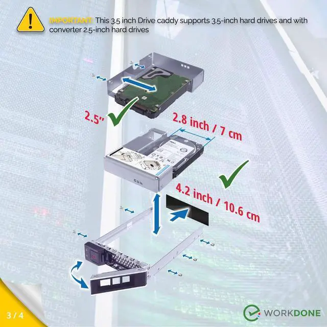Alt view image 4 of 7 - 6-Pack - 3.5" Hard Drive Caddy with 2.5" HDD Adapter - Compatible for  PowerEdge Servers - R240 R340 R740 R640 R550 R450 R740xd2 R7415 R7425 R6415 - Setup Manual