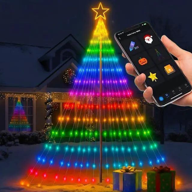 Main image of 12FT Outdoor Christmas Tree Lights with Iron Pole, 468 LED RGB Color Changing, APP and Remote Control, IP65 Waterproof, 85+ Lighting Modes for Yard Holiday Xmas Party Outside rations