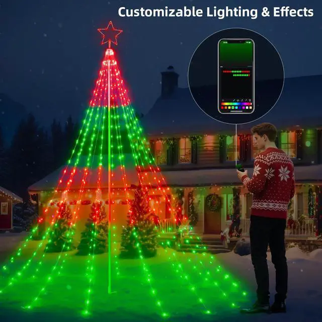 Alt view image 3 of 7 - 12FT Outdoor Christmas Tree Lights with Iron Pole, 468 LED RGB Color Changing, APP and Remote Control, IP65 Waterproof, 85+ Lighting Modes for Yard Holiday Xmas Party Outside rations
