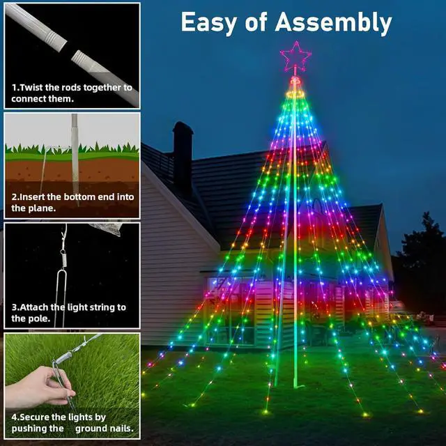 Alt view image 5 of 7 - 12FT Outdoor Christmas Tree Lights with Iron Pole, 468 LED RGB Color Changing, APP and Remote Control, IP65 Waterproof, 85+ Lighting Modes for Yard Holiday Xmas Party Outside rations