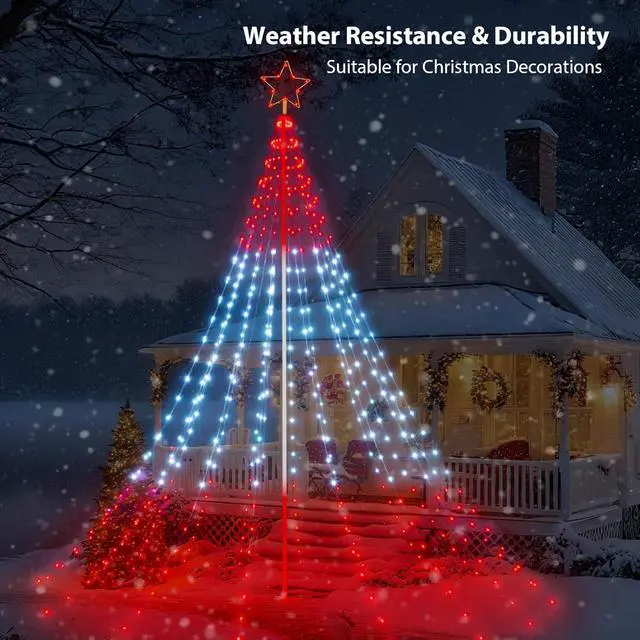 Alt view image 6 of 7 - 12FT Outdoor Christmas Tree Lights with Iron Pole, 468 LED RGB Color Changing, APP and Remote Control, IP65 Waterproof, 85+ Lighting Modes for Yard Holiday Xmas Party Outside rations