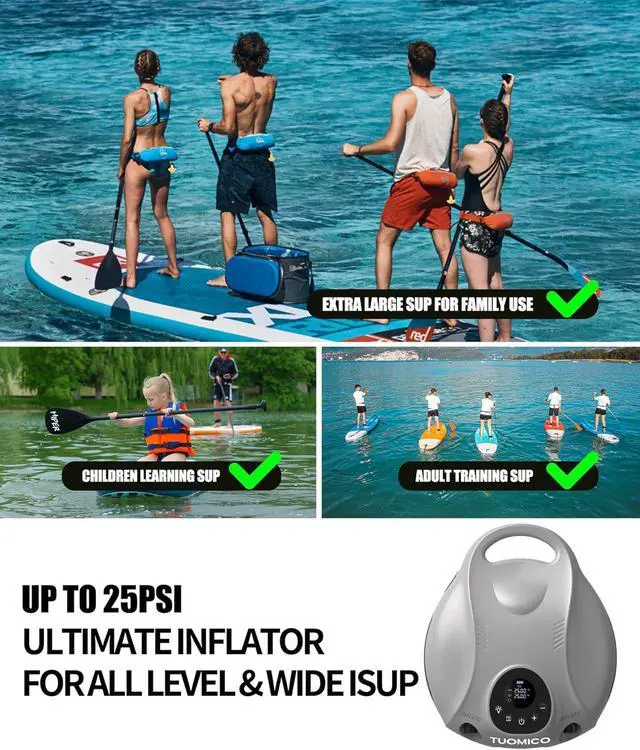 Alt view image 3 of 6 - Truely Portable Paddle Board Pump 25 PSI High Pressure Sup Air Pump,4 Minutes Fast Inflation, 74WH Rechargeable Battery Powered Electric Air Pump for Inflatable Kayak Boat Float Tent