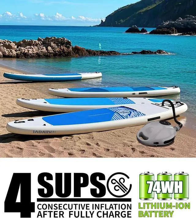 Alt view image 4 of 6 - Truely Portable Paddle Board Pump 25 PSI High Pressure Sup Air Pump,4 Minutes Fast Inflation, 74WH Rechargeable Battery Powered Electric Air Pump for Inflatable Kayak Boat Float Tent
