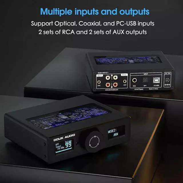 Alt view image 3 of 7 - Q11 Digital to Analog Audio Converter, Hi USB DAC Adapter ESS9038 + AK4493 with Coacial/Optical/PC-USB Inputs & RCA/AUX Outputs DSD256