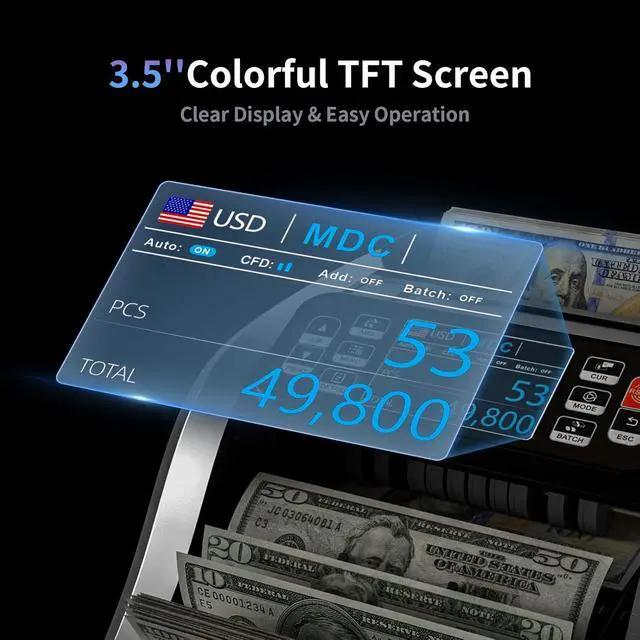 Alt view image 5 of 7 - N60 Money Counter Machine Mixed Denominations, Cash Counter with 3.5 HD Dual TFT Display, UV/MG/IR/DD Counterfeit Detection, Printer-Ready Bill Counting Machine for Business, Upgraded Version