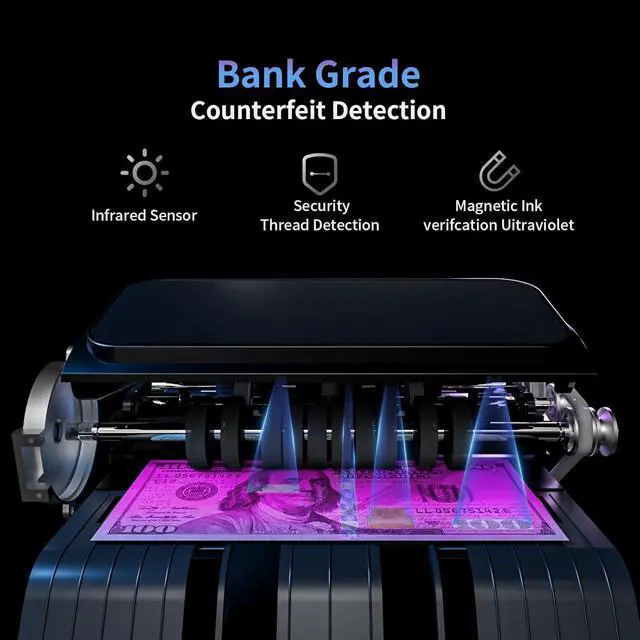 Alt view image 7 of 7 - N60 Money Counter Machine Mixed Denominations, Cash Counter with 3.5 HD Dual TFT Display, UV/MG/IR/DD Counterfeit Detection, Printer-Ready Bill Counting Machine for Business, Upgraded Version