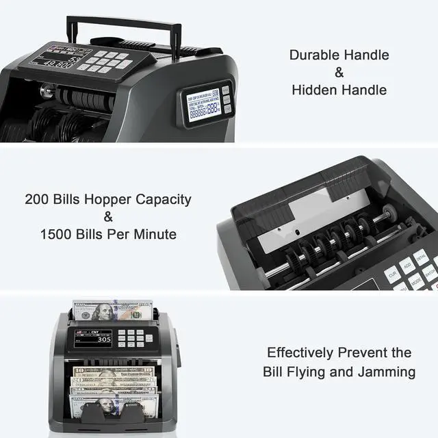Alt view image 5 of 7 - [Upgrade] 2025  Mixed Denomination Money Counter Machine, Value Counting, UV/MG/IR/DD Counterfeit Detection, 3.5" TFT Display Cash Counting Machine, Printer Enabled Bill Counter for Business