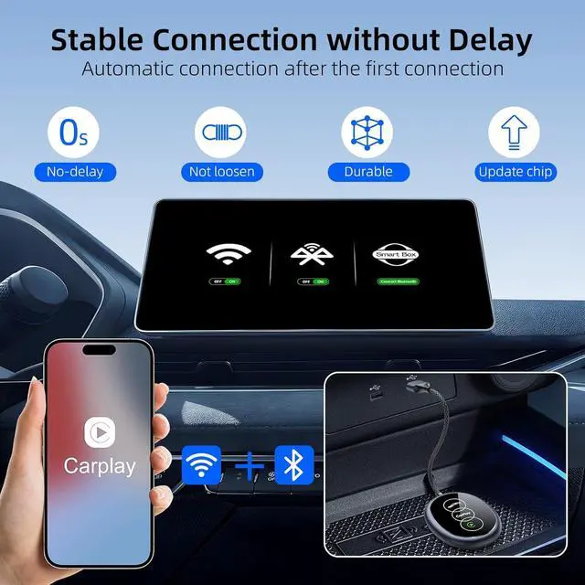 Alt view image 4 of 7 - Wireless CarPlay Adapter for iPhone, 2025 Upgraded Converts Wired to Wireless, Plug and Play Mini Car Play, Built-in CarPlay, Coatie with iPhone iOS 10+ and 2016+ Cars