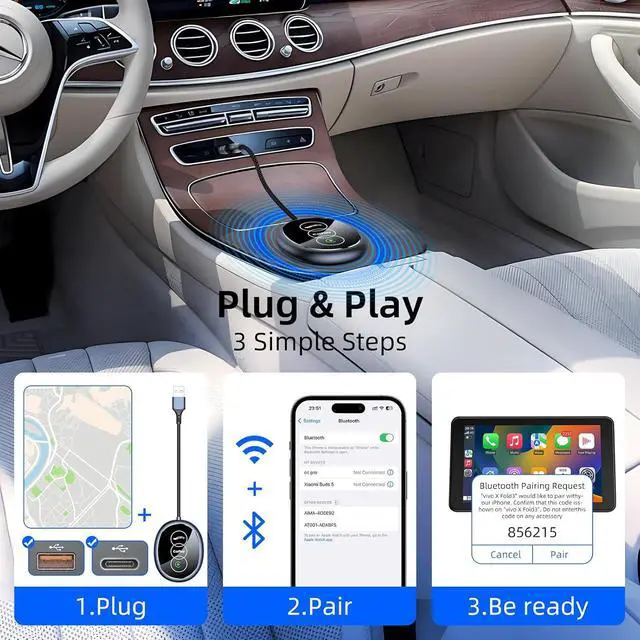 Alt view image 5 of 7 - Wireless CarPlay Adapter for iPhone, 2025 Upgraded Converts Wired to Wireless, Plug and Play Mini Car Play, Built-in CarPlay, Coatie with iPhone iOS 10+ and 2016+ Cars