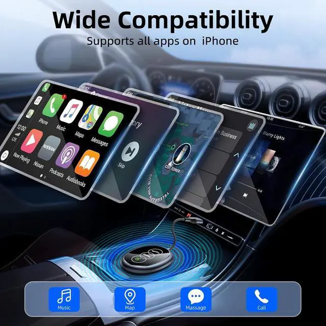 Alt view image 6 of 7 - Wireless CarPlay Adapter for iPhone, 2025 Upgraded Converts Wired to Wireless, Plug and Play Mini Car Play, Built-in CarPlay, Coatie with iPhone iOS 10+ and 2016+ Cars