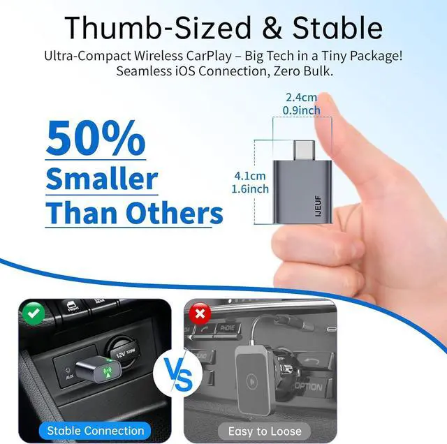 Alt view image 2 of 7 - Wireless CarPlay Adapter for iPhone 2025 Upgrade, Converts Factory Wired to Wireless, No Delay, Stae Connection, Mini Carplay Wireless Adapter for iOS 10+ and Car from 2018+,USB/Type C