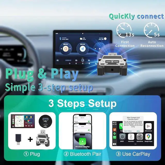 Alt view image 5 of 7 - Wireless CarPlay Adapter for iPhone (2025 Upgraded) - Multi-User Seamless Connection for Convert Wired to Wireless Car Play Adapter - No Latency from iOS 10+ to Screen w/USB C (White)