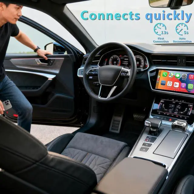 Alt view image 3 of 7 - Wireless CarPlay Adapter for iPhone (2025 Upgraded) - Multi-User Seamless Connection for Convert Wired to Wireless Car Play Adapter - No Latency from iOS 10+ to Screen w/USB C (White)